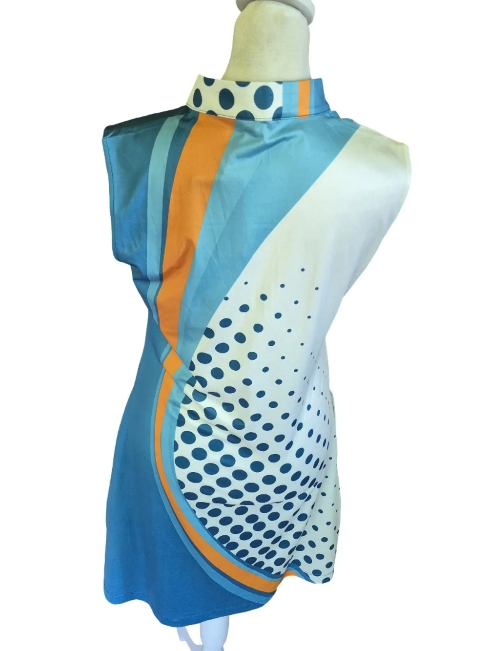 Acegolfs Sleeveless Active Dress in Blue, Teal and Orange - Sporty Zip Front - Picture 3 of 9